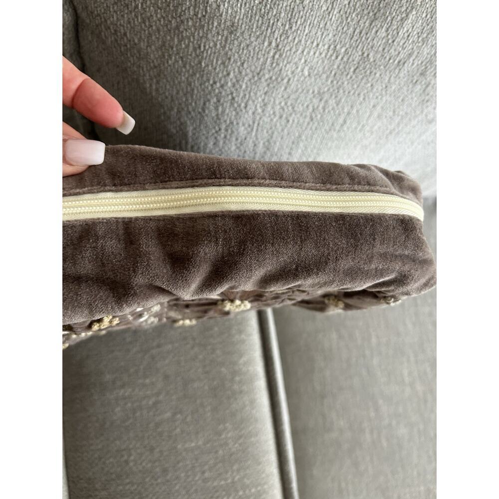 Velvet Bohemian Floral Embroidery Pouch Cosmetic Bag Brown - Picture 9 of 9